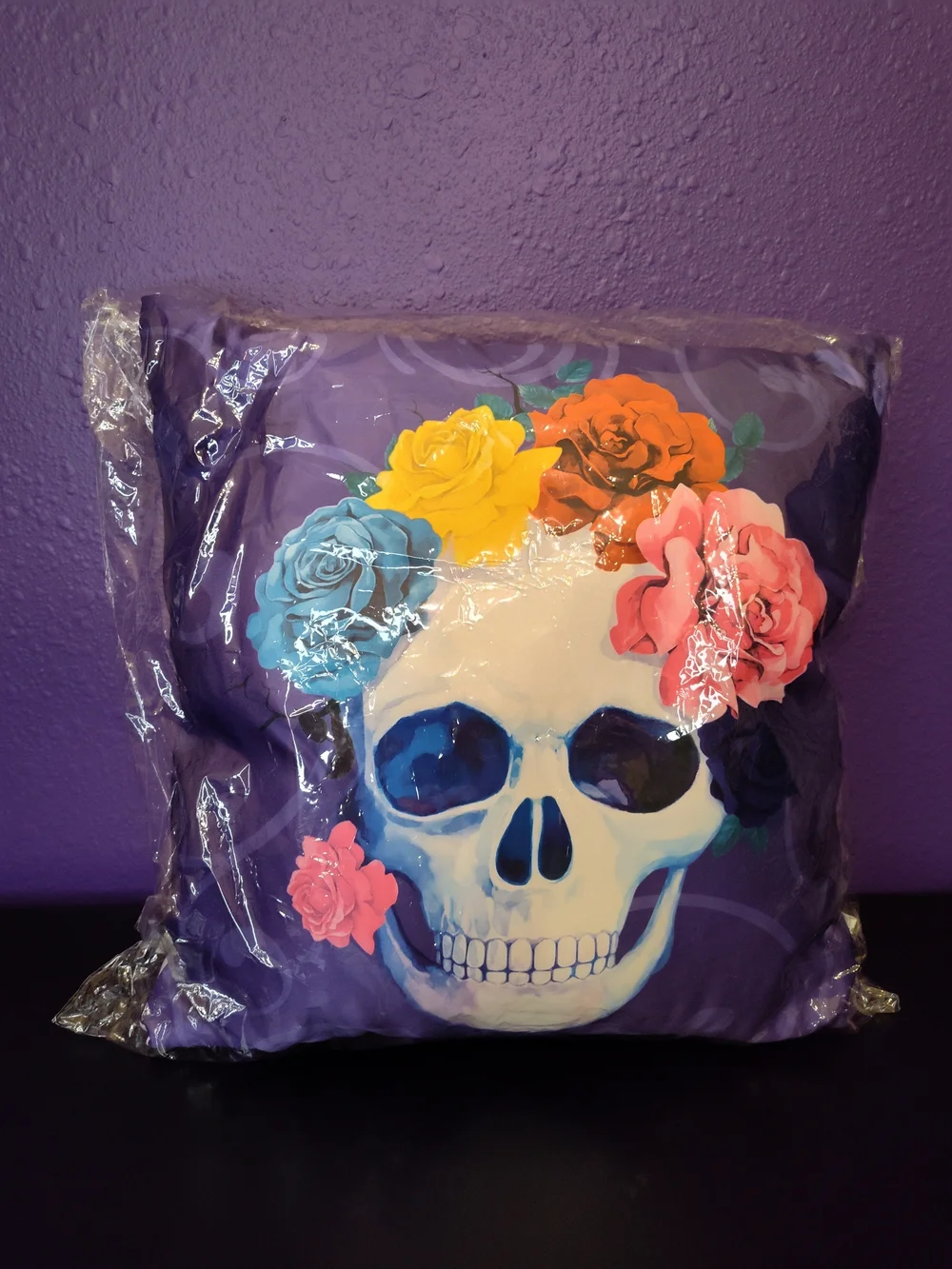 Floral Skull Decorative Pillow - Purple
